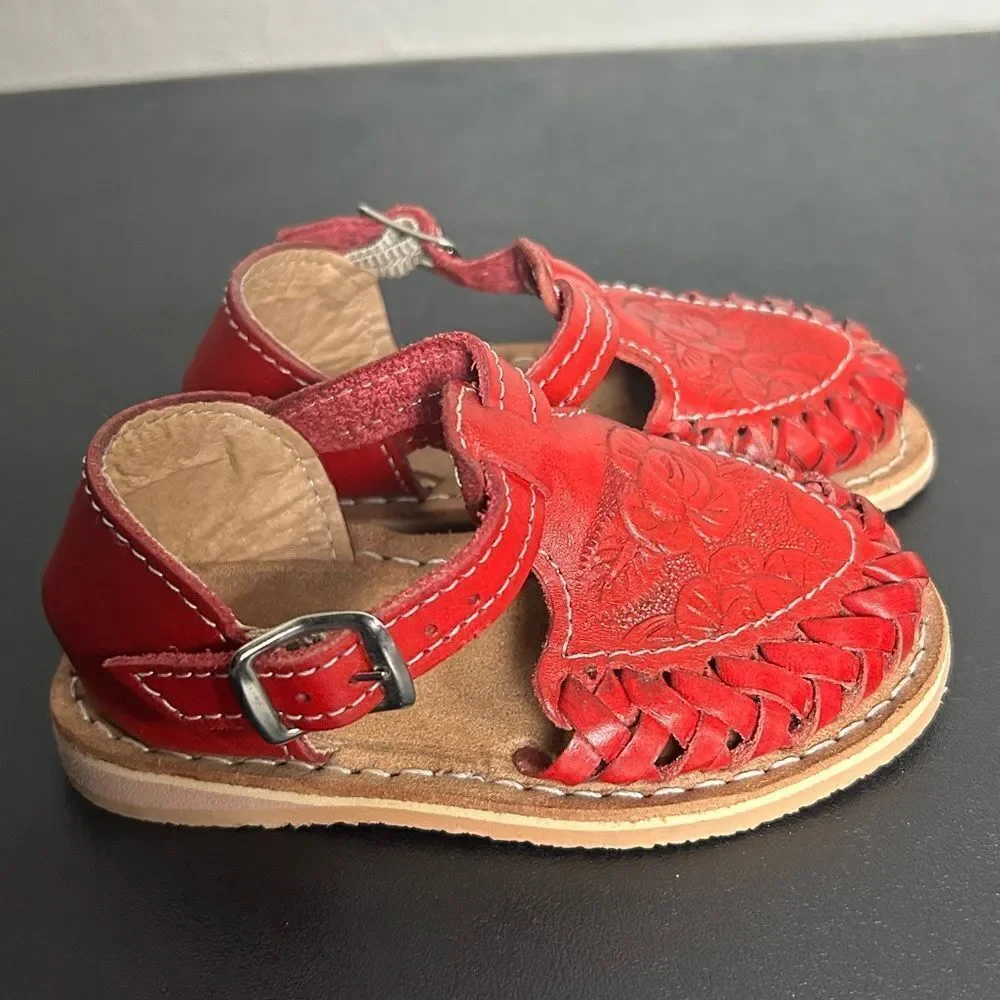 Mexican Huarache Red Sandals lil girl Size 7c